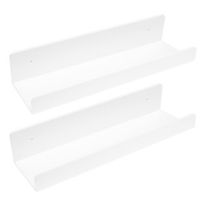 Unique Bargains Bathroom Bedroom Living Room Kitchen Room Acrylic Wall Display Shelf White - 1 of 4