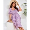 Womens Plus Size Ruffle Dress Square Neck High Wasit Smocked Dress Summer Casual Dress with Lantern Sleeve - 3 of 4
