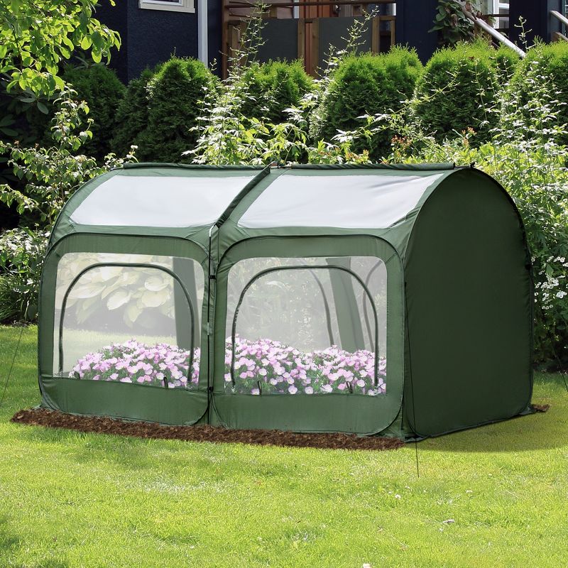 Outsunny 8' x 4' x 4' Portable Pop up Greenhouse, Garden Canopy Hot House, 4 Zipper Doors for Growing Tropical Plants, Flowers, Herbs,, 2 of 7