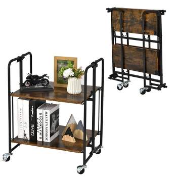 Tangkula 2-Tier Folding Bar Cart Kitchen Serving Island Utility Cart Storage Shelves