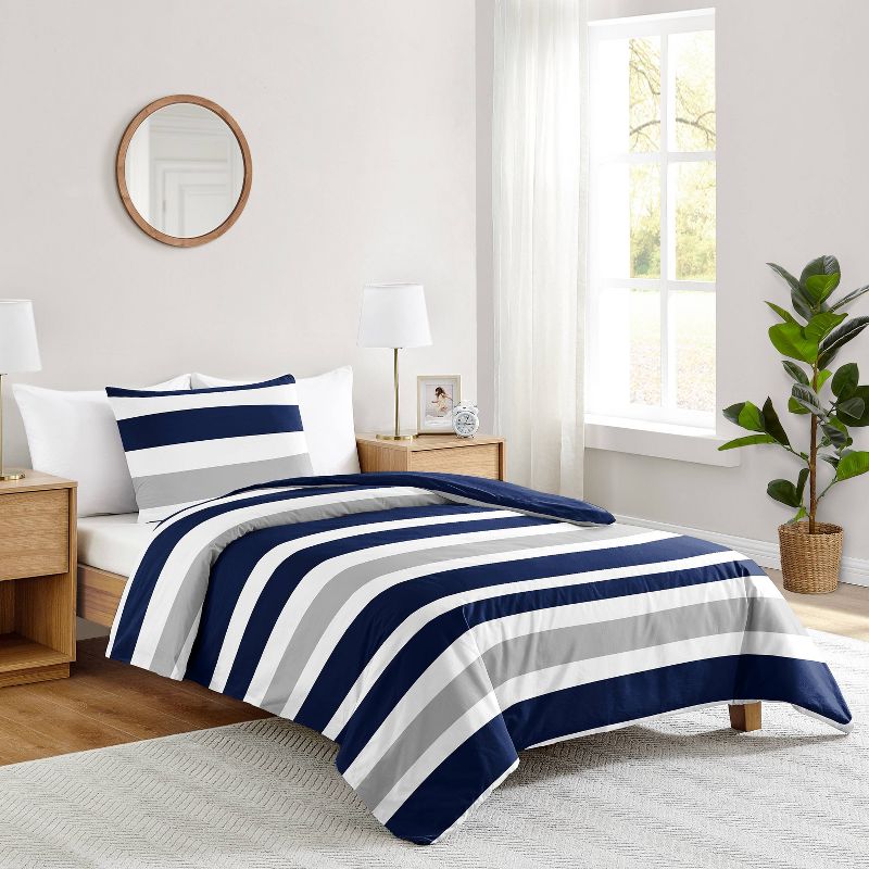 4pc Stripe Twin Kids&#39; Comforter Bedding Set Navy and Gray - Sweet Jojo Designs, 3 of 7