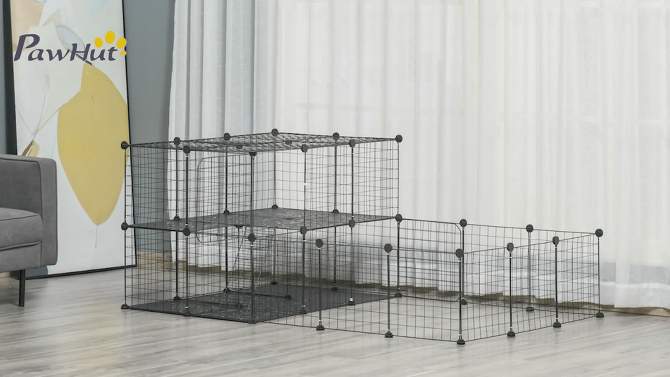 PawHut Pet Playpen Small Animal Cage with Door, Customizable Metal Wire Fence for Guinea Pigs, Puppies, Kittens, 14 x 14 in, 2 of 8, play video