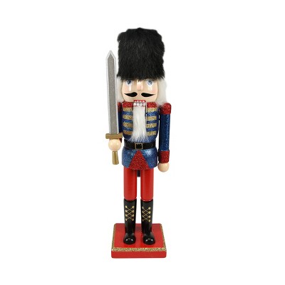 Northlight 14.25" Blue and Red Glittered Christmas Nutcracker Soldier with Sword