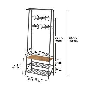 Coat Rack Shoe Bench with 10 Hooks,Hall Trees Entryway Bench with Storage,Multifunctional Hallway Organizer,Wood Look Furniture with Metal Frame - 1 of 4