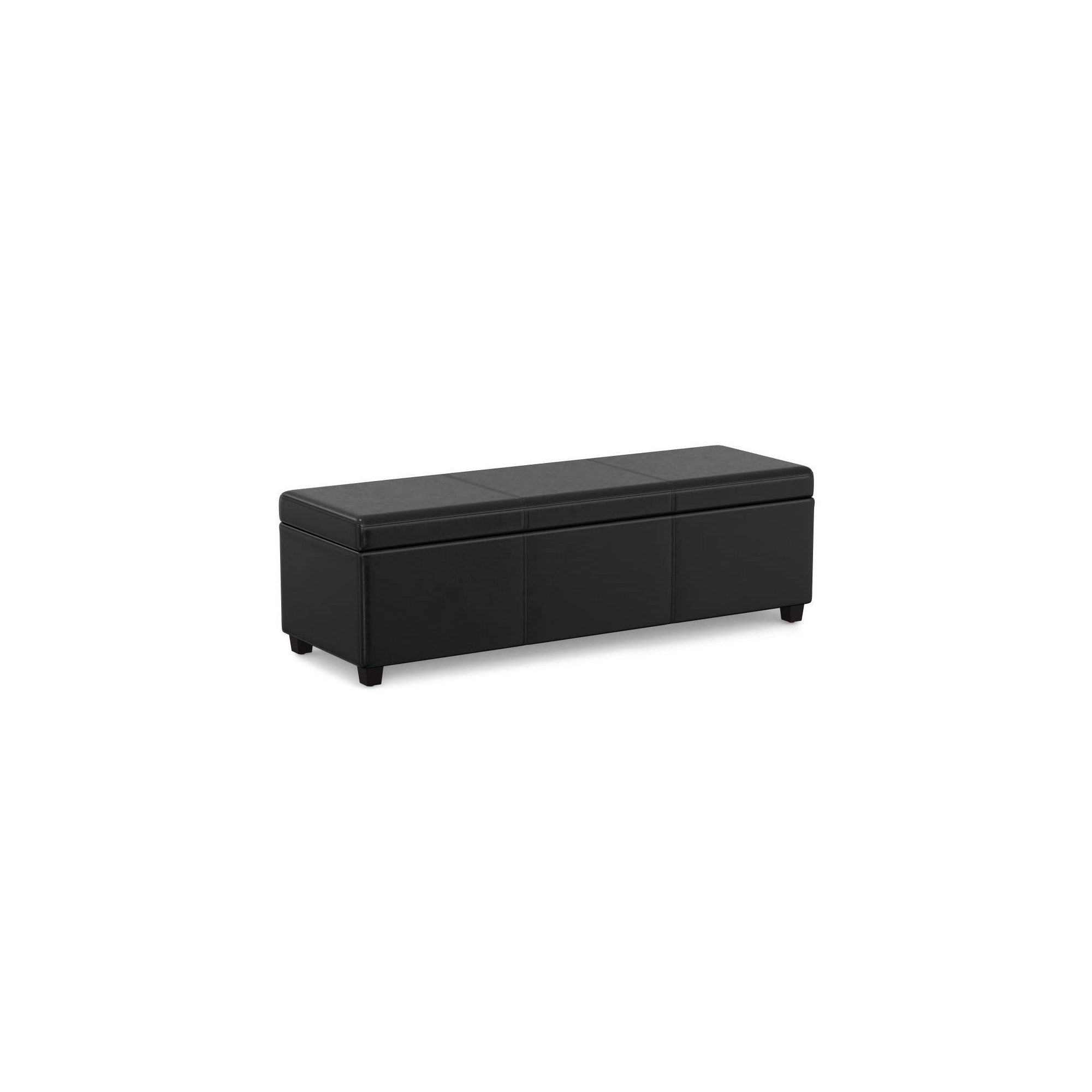WyndenHall Franklin 54" Wide Contemporary Rectangle Storage Ottoman in Midnight Black Vegan Faux Leather, Assembled