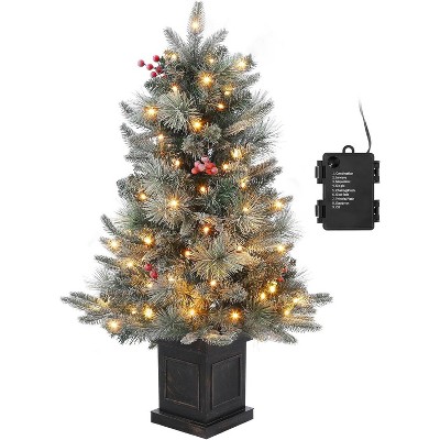 TackView Artificial Christmas Tree with 78 Warm White LED Lights, Pre-Lit Fiber Optic with Snowflakes and Red Berries
