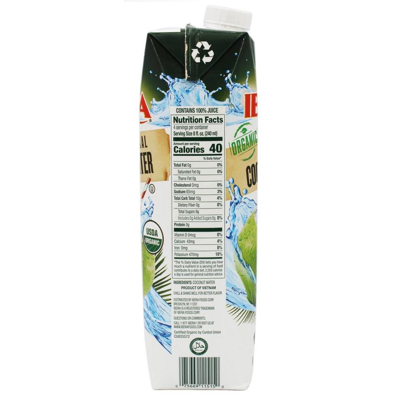 Iberia Organic Coconut Water 100% Natural - 1L Carton, 3 of 4