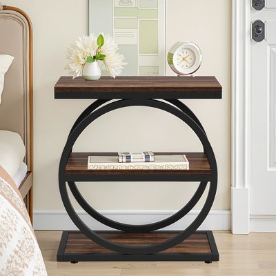 Lirago 11.8" rectangle 3-Tier Metal End Table - Industrial Side Table with Storage Shelf for Living Room Bedroom Brown