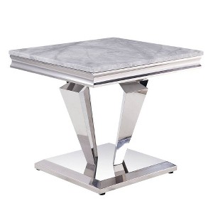 Acme Furniture Satinka Faux Marble Top Accent Table Light Gray/Silver Finish - 1 of 4