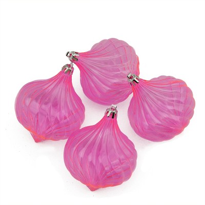 Northlight 4ct Transparent Shatterproof Onion Drop Christmas Ornament Set 4.5" - Pink