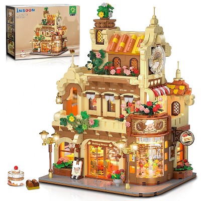 Insoon City Bakery Cafe Building Set, 1289-Piece Bakery Shop Model, Coffee & Pastry Construction Toy for Adults & Kids Ages 8+