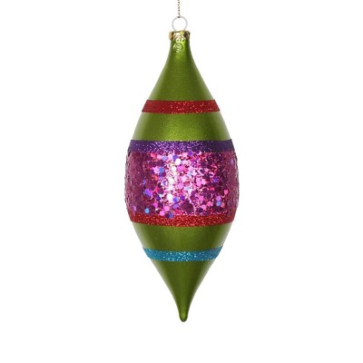 Vickerman 4ct Glitter Shatterproof Finial Drop Christmas Ornament Set 7"- Green/Pink