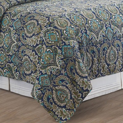 Kingstown Blue Cotton Reversible Quilt Set