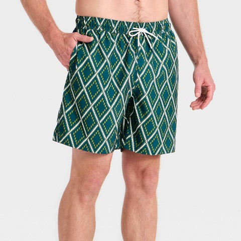 Goodfellow & Co Men's 7" Vacation Collection Diamond Print Swim Trunks - Goodfellow & Co™ Teal Blue L