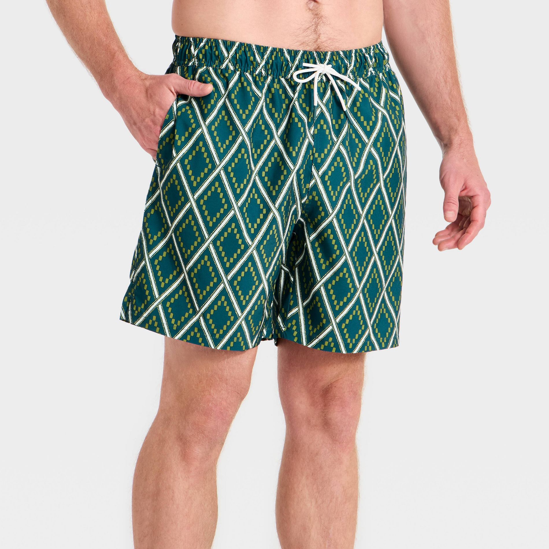 Men's 7" Vacation Collection Diamond Print Swim Trunks - Goodfellow & Co™ Teal Blue