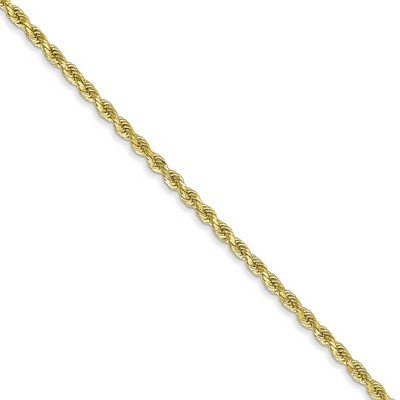 Black Bow Jewelry 2mm 10k Yellow Gold Diamond Cut Solid Rope Chain Necklace