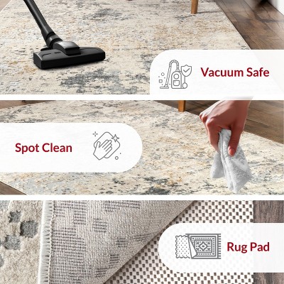 Chastin Beige and Gray Abstract Round Synthetic Rug