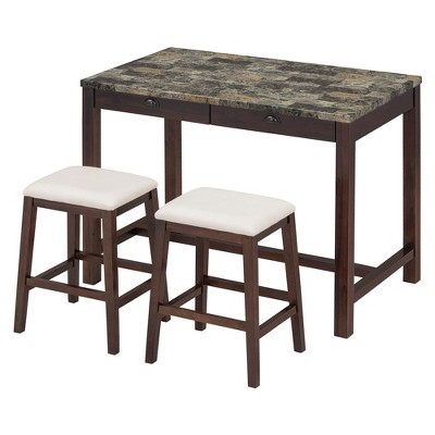 NicBex 5-Piece Bar Table Set for 4 Modern Faux Marble Table Set with Drawers and 4 Upholstered Bar Stools for Dining Room