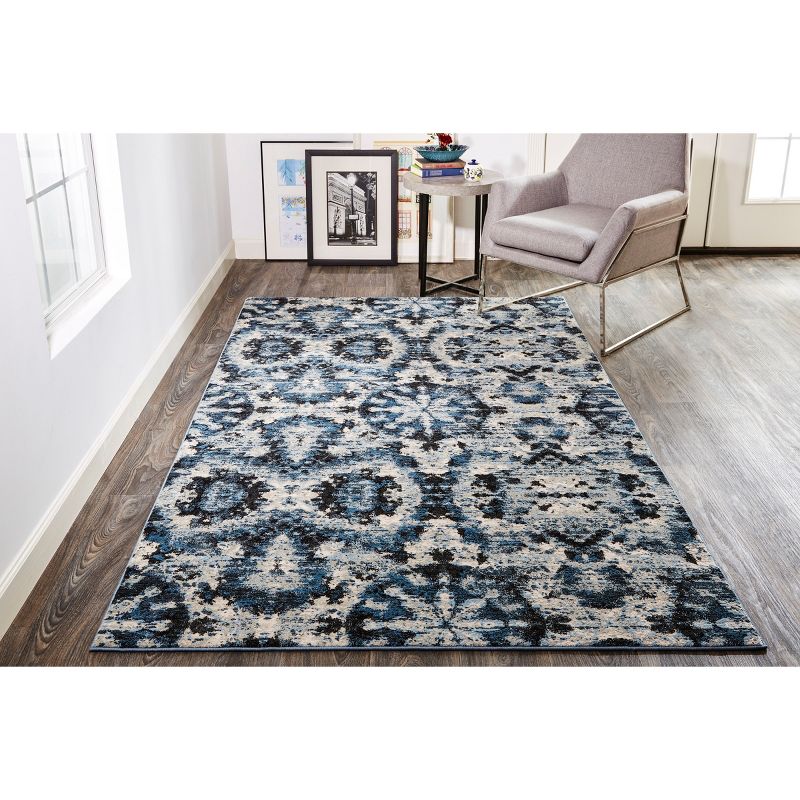 Ainsley Traditional Ikat Blue/Black/Ivory Area Rug, 2 of 8