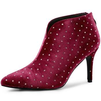 Allegra K Women's V-Shaped Cutout Pointed Toe Stiletto Heel Ankle Boots