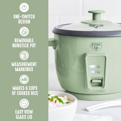 GreenLife 1.5qt Rice Cooker Green Sage
