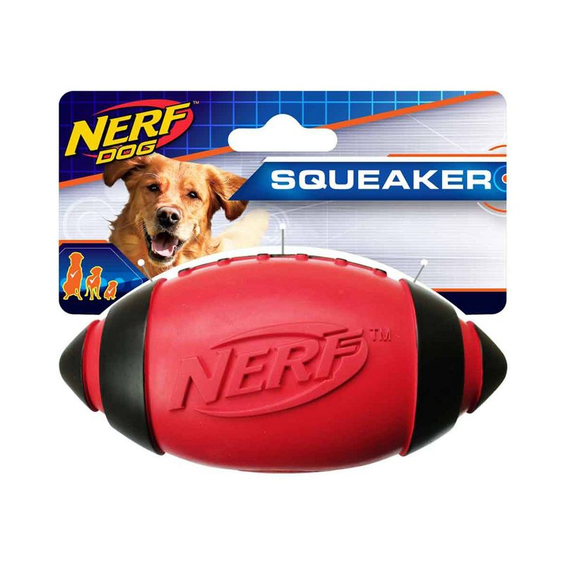 NERF Classic Squeak Football Dog Toy - Red - 5&#34;, 1 of 4