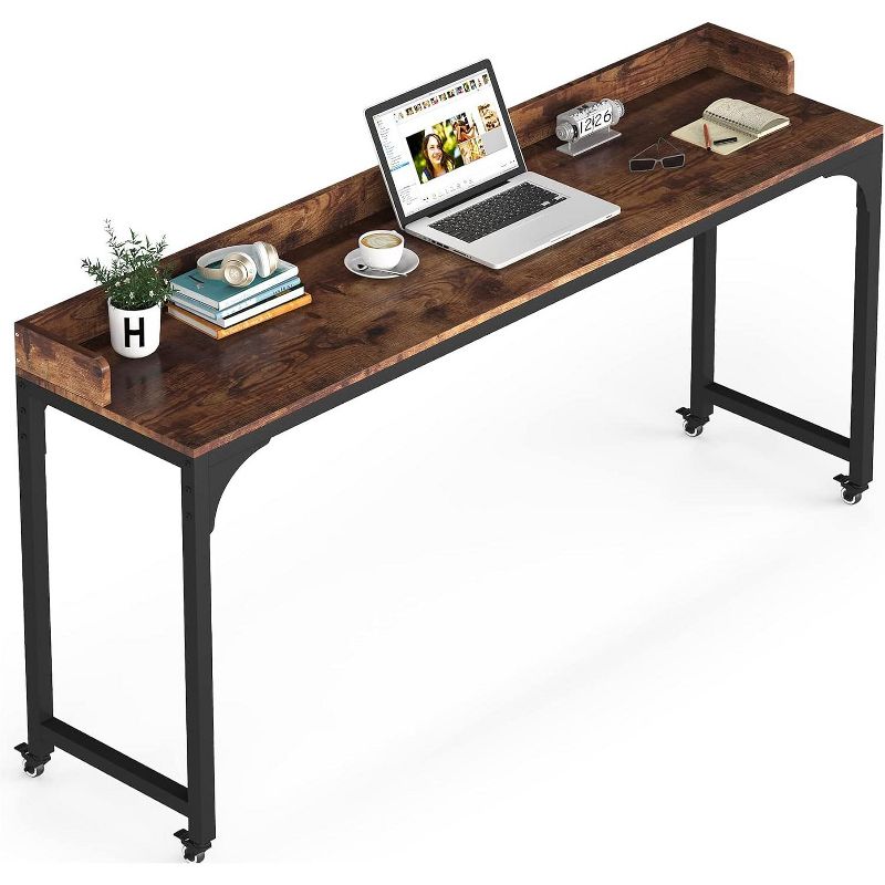 Tribesigns Overbed Table with Heavy Duty Metal Leg and Wheels, Queen Size Mobile Computer Desk Standing Workstation Laptop Cart, 1 of 9