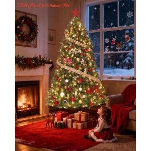Home Artificial Christmas Tree, 4.5Ft/6Ft/7.5Ft/9Ft Pre-Lit Christmas Tree, PE/PVC Tips, Easy Setup 3 Steps, Flame Retardant - 1 of 4