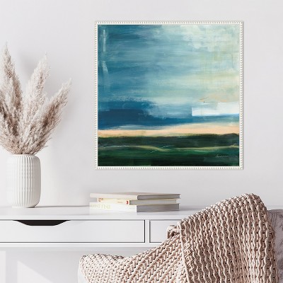 Life Light Landscape Abstract Canvas Wall Art with White Beaded Frame