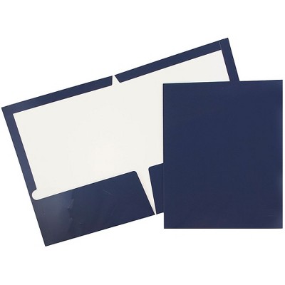 JAM Paper Laminated Glossy 2 Pocket Presentation Folders Navy Blue 100/Box 5042523B