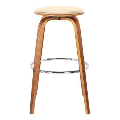 Cream and Walnut Swivel Backless Mid-Century Modern Bar Stool