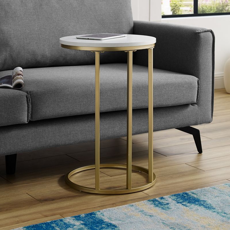 24&#34; Modern Glam Round C Table Faux White Marble/Gold - Saracina Home, 3 of 8