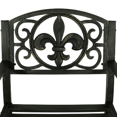 Black Cast Iron and Steel Fleur-de-Lis Outdoor Rocking Chair
