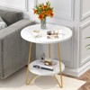 FONTOI 18.7” Round Faux Marble End Table, 2-Tier Round Side Table, Coffee Table for Living Room, Bedroom, Dorm, White&Gold, 18.9"*21.65"*18.9" - 2 of 4