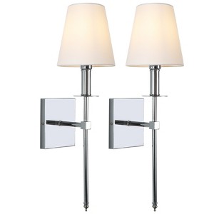 LamQee Wall Sconces Set of 2 Retro Industrial Wall Lamps Bathroom Vanity Sconces Wall Lighting with White Fabric Shades Wall Lights - 1 of 4