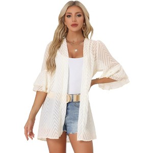 Allegra K Women's Short Bell Sleeves Summer Beach Cover-Up Cardigan - 1 of 4