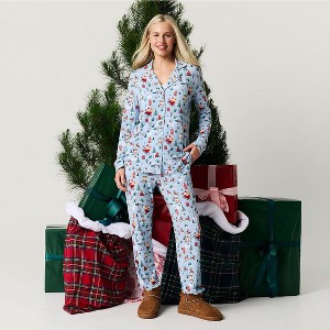 Womens Christmasville Women's Luxe Pajama Pant Set - Posh Peanut - 1 of 4