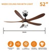 YUHAO Indoor 6-speed Modern and Farmhouse Soil Wood Ceiling Fan without Light and Remote Control - 3 of 4