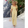 Women's Summer Smocked Jumpsuits Casual Square Neck Short Sleeve High Waist Wide Leg Rompers with Pockets - 3 of 4