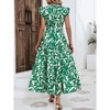 Floral Maxi Dress for Women Ruffled Cap Sleeve A Line Dress with Crew Neck Highwaist Tiered Dress Belted Maxi Sundress Garden Party Dress - 2 of 4