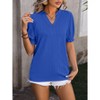 Womens Summer Short Puff Sleeves Blouses Shirts V Neck Cute  Knit Textured Casual Regular Fit Tops - 2 of 4