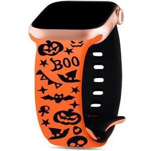 HTUTWOO Halloween Two-Tone Engraved iWatch Bands, Holiday Pumpkin Bands 42/44/45/49mm for iWatch Series 11 10 9 8 7 6 5 4 Ultra SE (Orange+Black) - 1 of 4