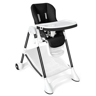 Image of Babyjoy Convertible Folding Adjustable High Chair with Wheel Tray Storage Basket Black
