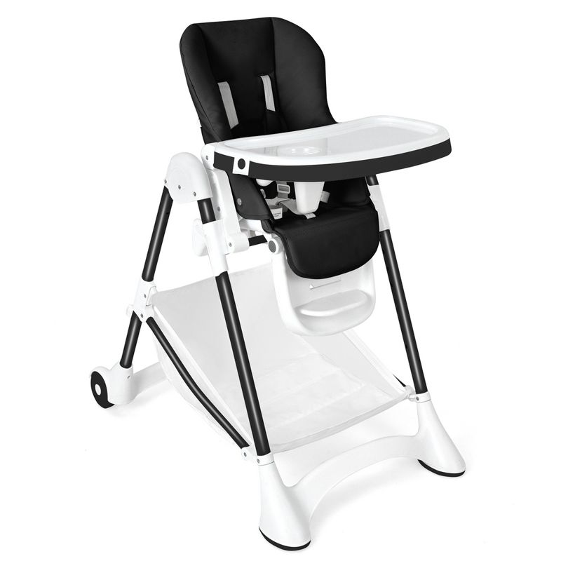 Babyjoy Convertible Folding Adjustable High Chair with Wheel Tray Storage Basket Grey/Beige/Black, 1 of 10