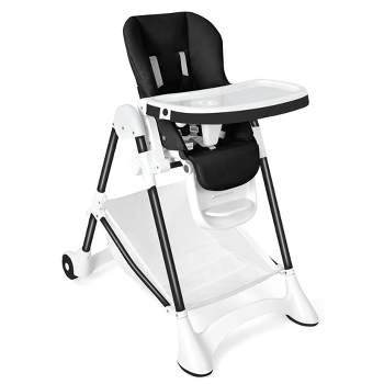 Babyjoy Convertible Folding Adjustable High Chair with Wheel Tray Storage Basket Grey/Beige/Black