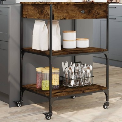 vidaXL Kitchen Trolley Smoked Oak 23.6 in.x18.9 in.x35.2 in. Engineered Wood