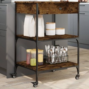 vidaXL Kitchen Trolley Smoked Oak 23.6 in.x18.9 in.x35.2 in. Engineered Wood - 1 of 4