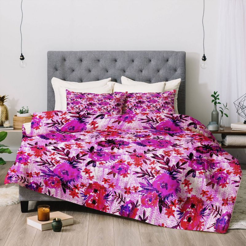 Queen/Full Schatzi Brown Marion Floral Comforter Set Bright Pink -  Deny Designs, 3 of 8