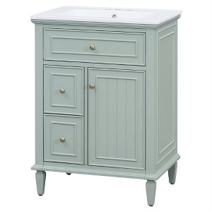 Tramull Bathroom Vanity with Sink, Solid Wood Frame, Flip Drawer & 2 Side Drawers, Adjustable Shelf - 1 of 4