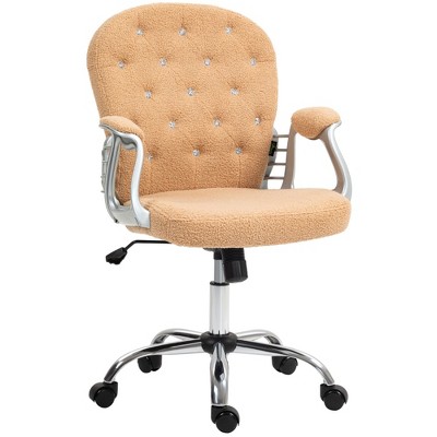 Kumasinova Teddy Fleece Home Office Chair with Padded Armrests,Button Tufted Desk Chair with Adjustable Height and Swivel Wheels for Bedroom